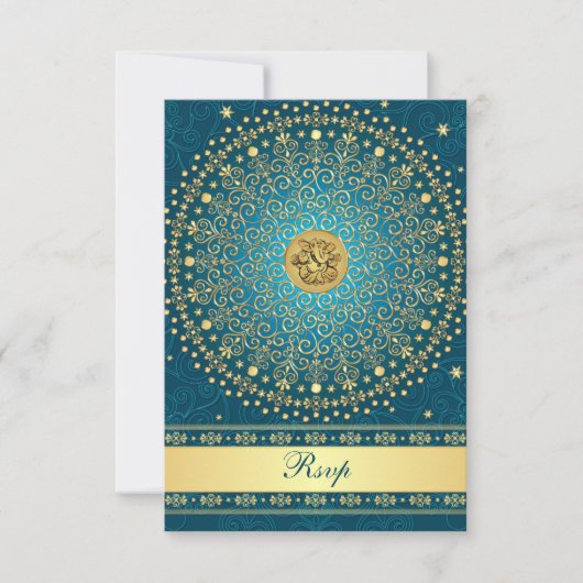 Carte de réponse de mariage aux rouleaux d'or Teal (Devant)