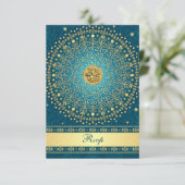 Carte de réponse de mariage aux rouleaux d'or Teal (Debout devant)
