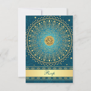 Carte de réponse de mariage aux rouleaux d'or Teal
