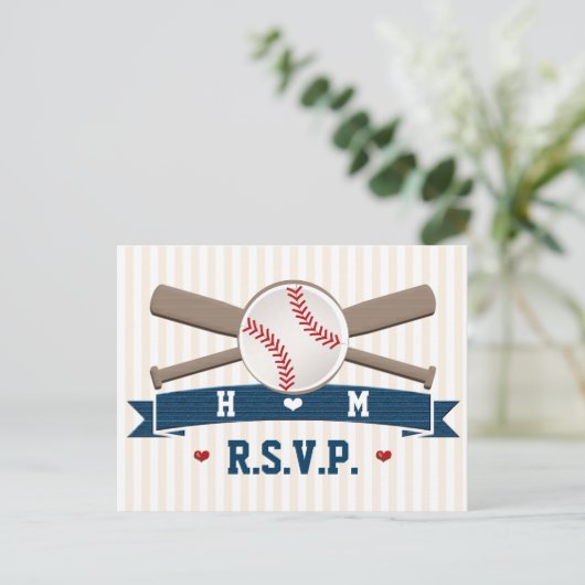 Carte de réponse de mariage avec baseball monogram (Debout devant)