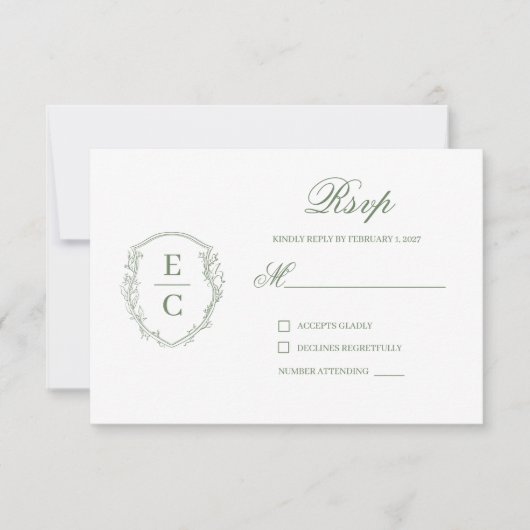 Carte de réponse de mariage avec blason Monogram H (Devant)