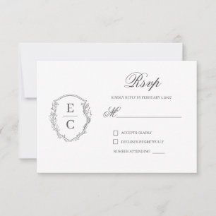Carte de réponse de mariage avec blason Monogram H