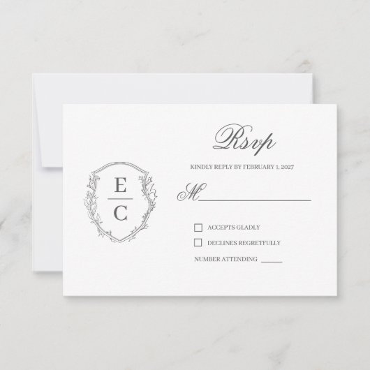 Carte de réponse de mariage avec blason Monogram H (Devant)