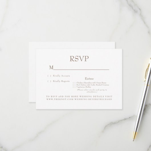 Carte de réponse de mariage avec choix de dîner au (Devant/Arrière en situation)