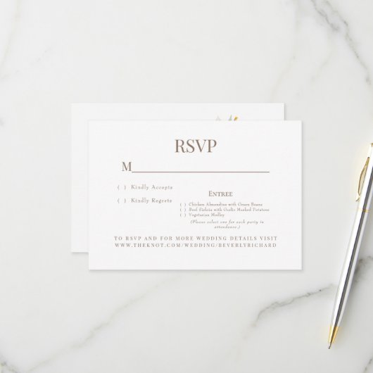 Carte de réponse de mariage avec choix de dîner fl (Devant/Arrière en situation)