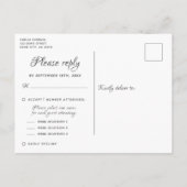 Carte de réponse de mariage avec choix de menu et  (Dos)
