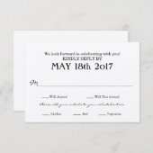 Carte de réponse de mariage avec choix de PLAT (Devant / Derrière)