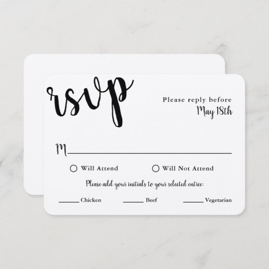 Carte de réponse de mariage avec choix de REPAS (Devant / Derrière)