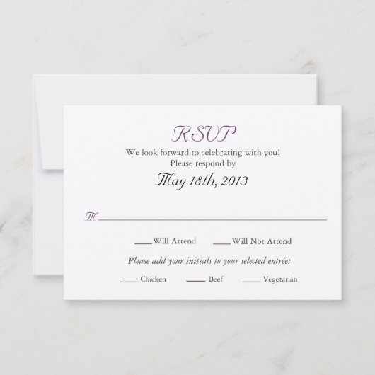 Carte de réponse de mariage avec choix d'entrée (Devant)