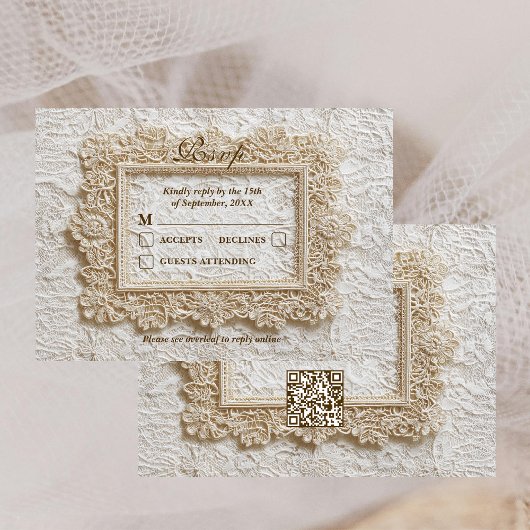 Carte de réponse de mariage avec code QR Broderie 
