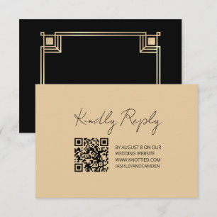 Carte de réponse de mariage avec code QR cadre or