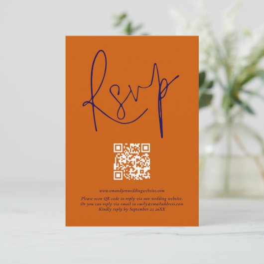 Carte de réponse de mariage avec code QR écriture  (Debout devant)