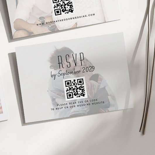 Carte de réponse de mariage avec code QR et photo