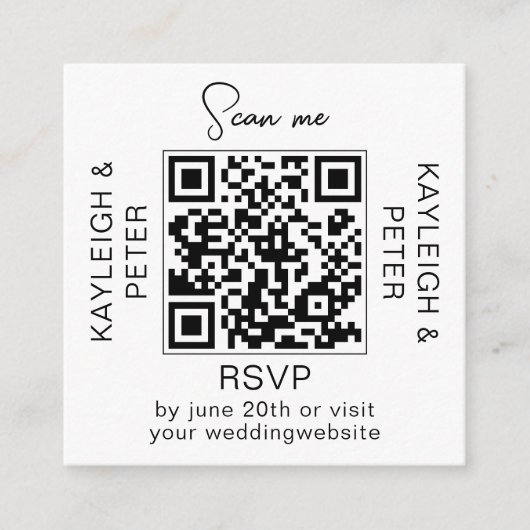 Carte de réponse de mariage avec code QR et texte (Devant)