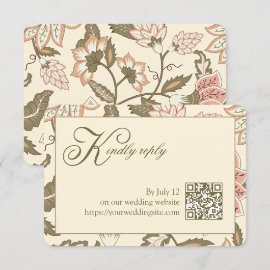 Carte de réponse de mariage avec code QR floral vi (Devant / Derrière)