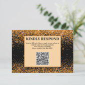 Carte de réponse de mariage avec code QR paillette (Debout devant)