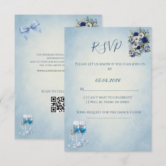 Carte de réponse de mariage avec code QR personnal (Devant / Derrière)