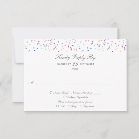 Carte de réponse de mariage avec confettis arc-en- (Devant)