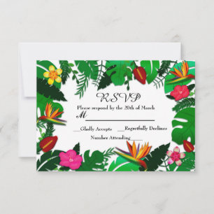 Carte de réponse de mariage avec feuilles et fleur