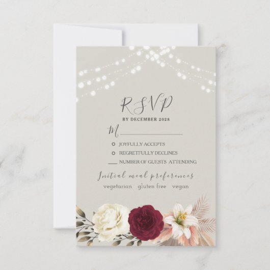 Carte de réponse de mariage avec guirlandes rustiq (Devant)