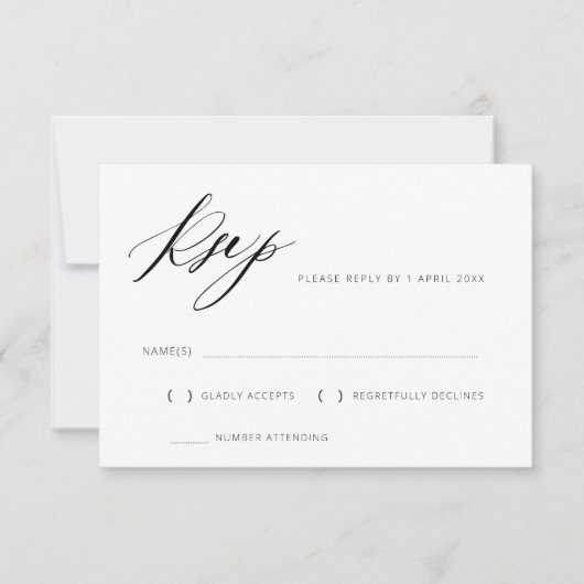carte de réponse de mariage avec lettrage noir et  (Devant)