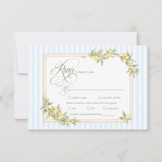 Carte de réponse de mariage avec menu et rayure cô (Devant)