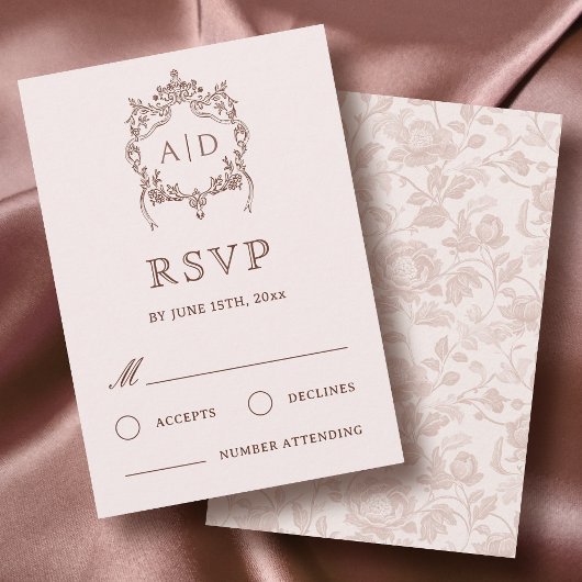 Carte de réponse de mariage avec monogramme de crê