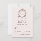 Carte de réponse de mariage avec monogramme de crê (Devant)