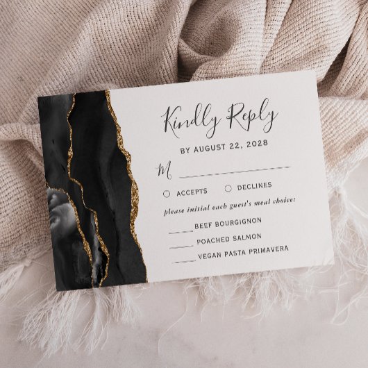 Carte de réponse de mariage avec options de repas