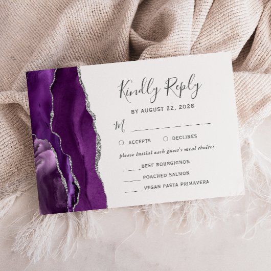 Carte de réponse de mariage avec options de repas 