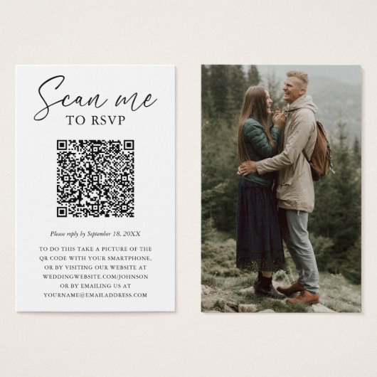 Carte de réponse de mariage avec photo de code QR  (Devant & derrière)