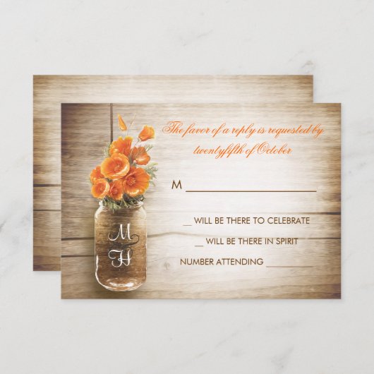 Carte de réponse de mariage avec pot Mason et fleu (Devant / Derrière)