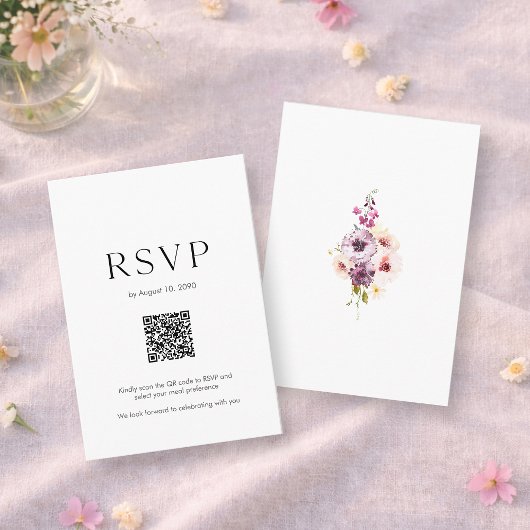 Carte de réponse de mariage avec QR Code | Floral