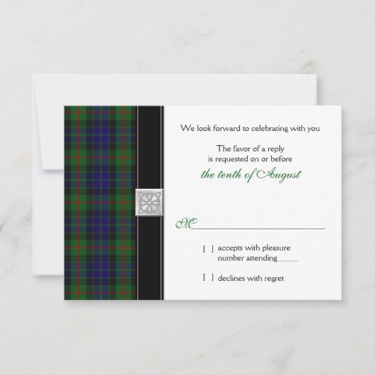 Carte de réponse de mariage avec tartan moderne Gu (Devant)