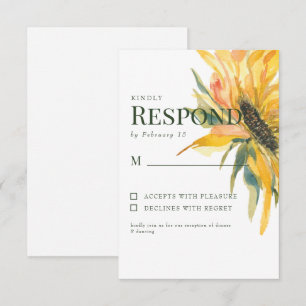 Carte de réponse de mariage avec tige de tournesol