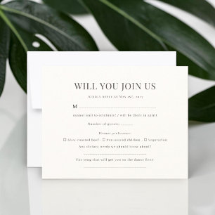 Carte de réponse de mariage avec une police Serif