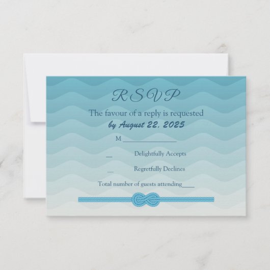 Carte de réponse de mariage avec vagues et nœud om (Devant)