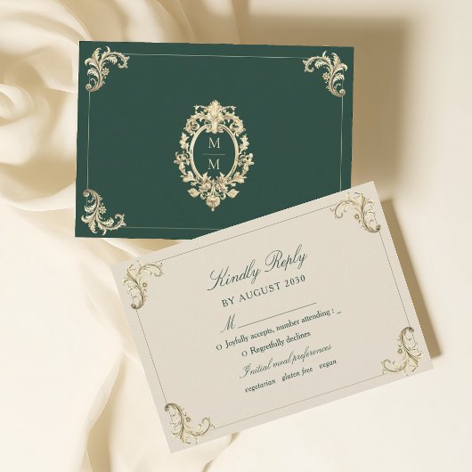 Carte de réponse de mariage baroque vert émeraude 