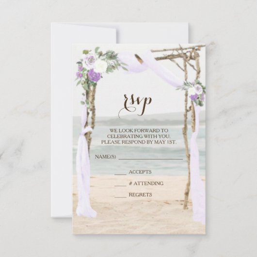 Carte de réponse de mariage Beach Arbor Lavande (Devant)