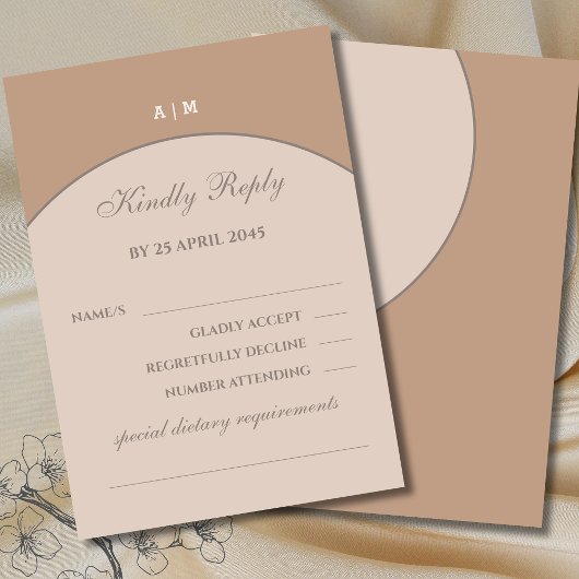 Carte de réponse de mariage Beige Rose Monogram Ja