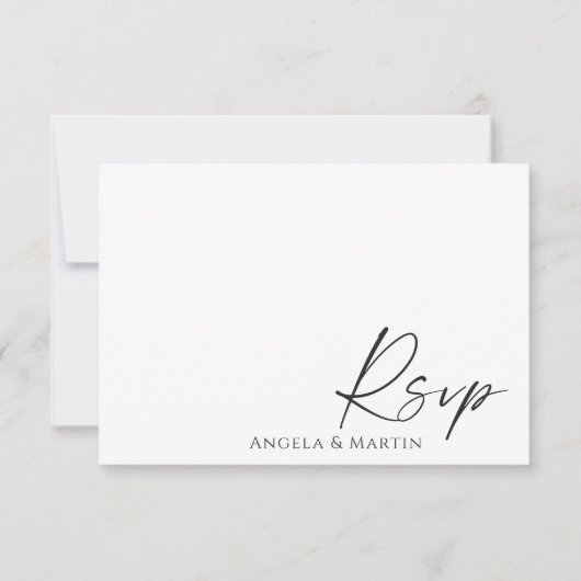 Carte de réponse de mariage blanc noir minimaliste (Devant)