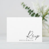 Carte de réponse de mariage blanc noir minimaliste (Debout devant)
