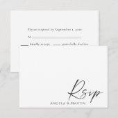Carte de réponse de mariage blanc noir minimaliste (Devant / Derrière)