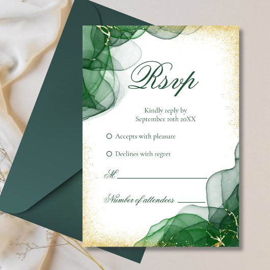 Carte de réponse de mariage blanche en marbre vert