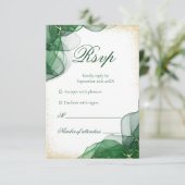 Carte de réponse de mariage blanche en marbre vert (Debout devant)