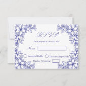 Carte de réponse de mariage bleu avec des graphiqu (Devant)