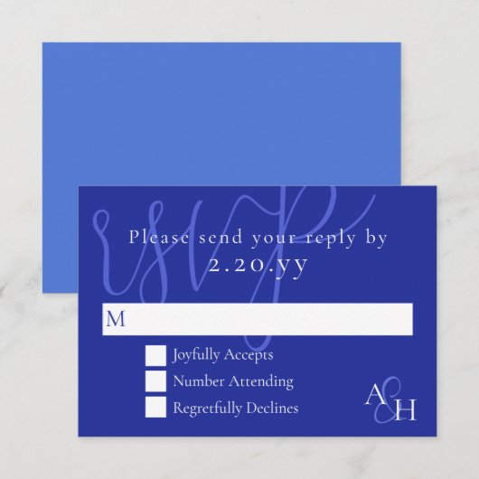 Carte de réponse de mariage bleu foncé (Devant / Derrière)