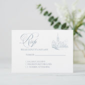 Carte de réponse de mariage bleu hivernal (Debout devant)
