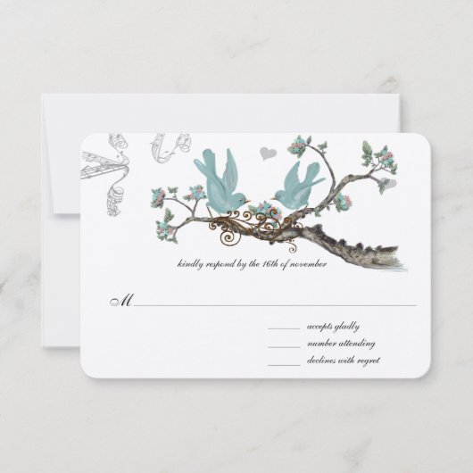 Carte de réponse de mariage bleu œuf de robin vint (Devant)