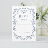 Carte de réponse de mariage bleu poussiéreux victo (Debout devant)